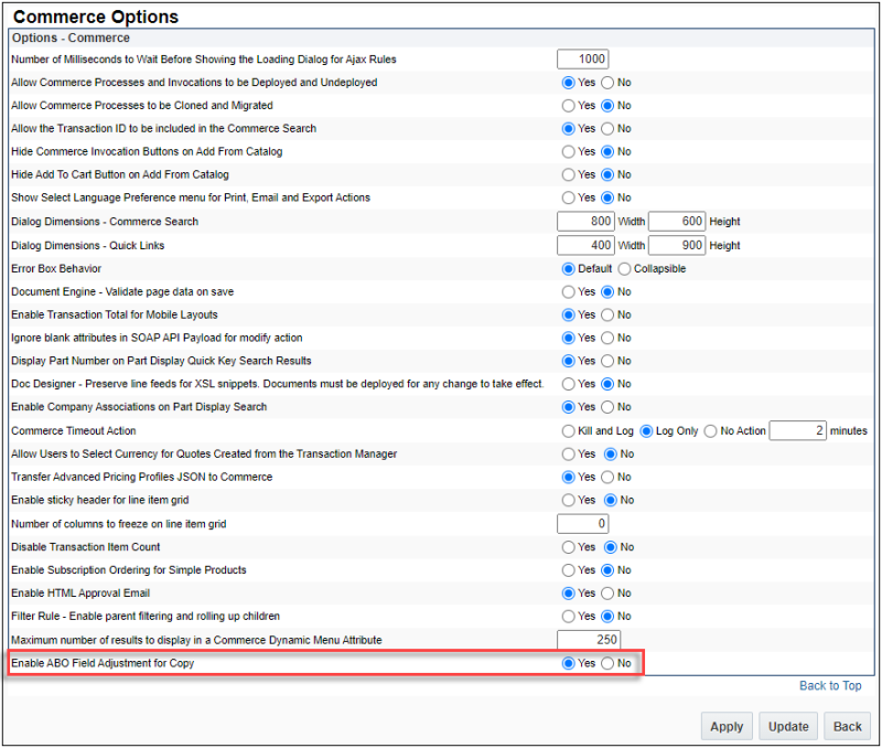 Commerce Options - Enable ABO Field Adjustment for Copy option.