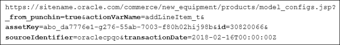 Internal URL sample with parameters to launch the Model Configuration Page