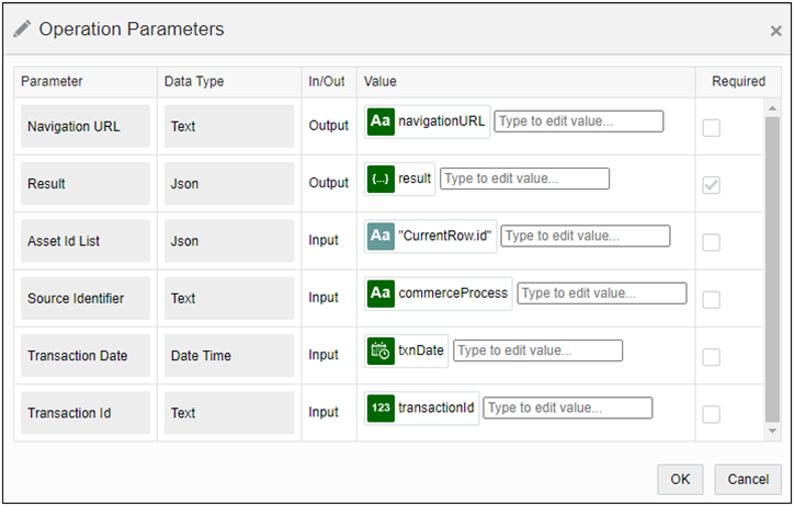 UI Designer Operation Parameters example