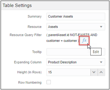 Apply Resource Query Filter to Table Settings