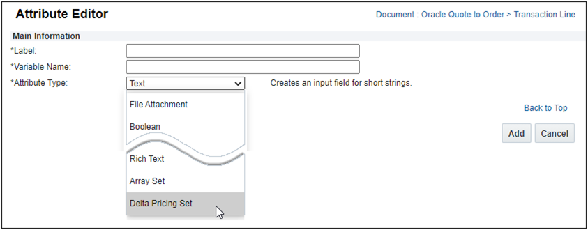 Select Delta Pricing Attribute Set