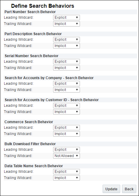 Define Search Behaviors page