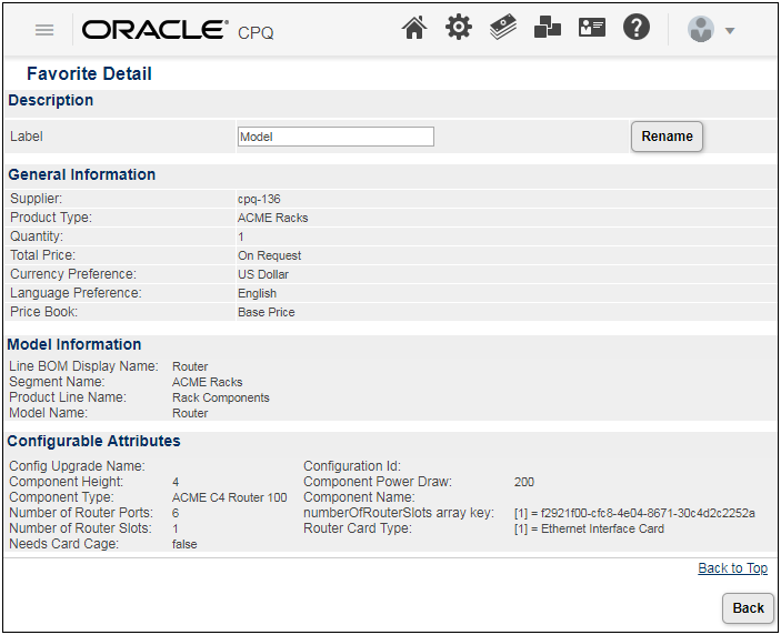 Favorite Detail page for a system configuration child model