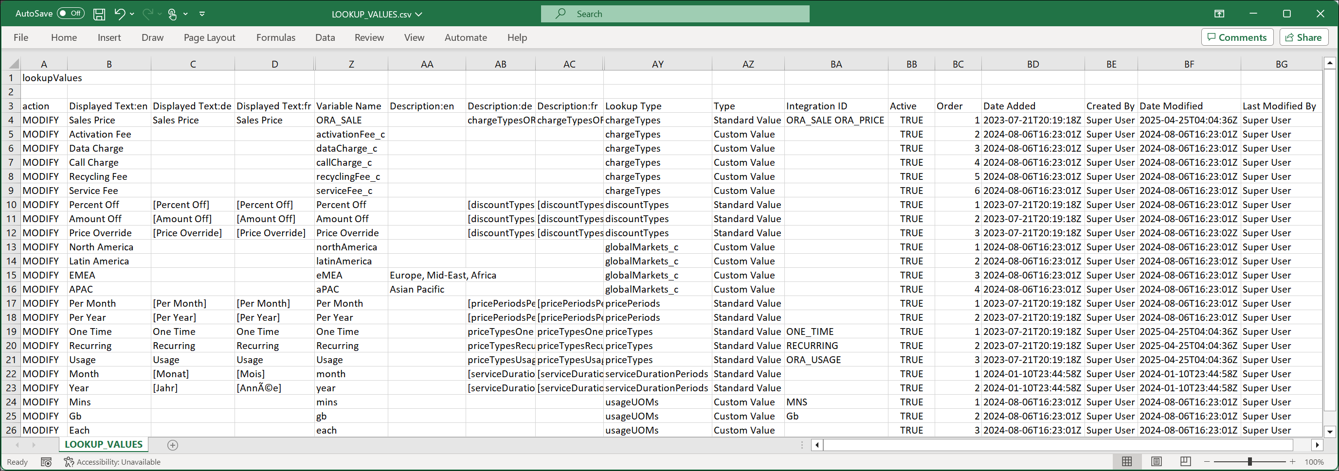Lookup Values CSV