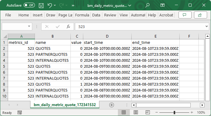 Quote Metric CSV File