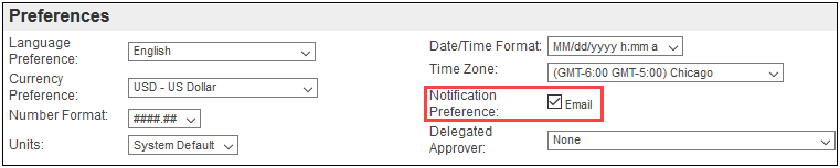 My Profile - Preferences, select Email for notification Preference