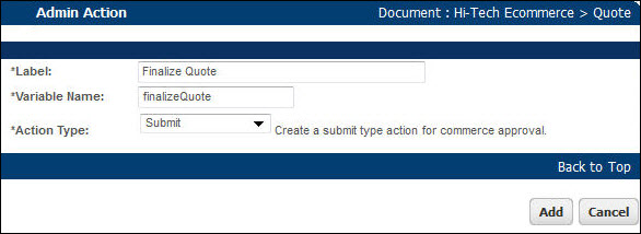 Admin Action page, select Submit Action Type