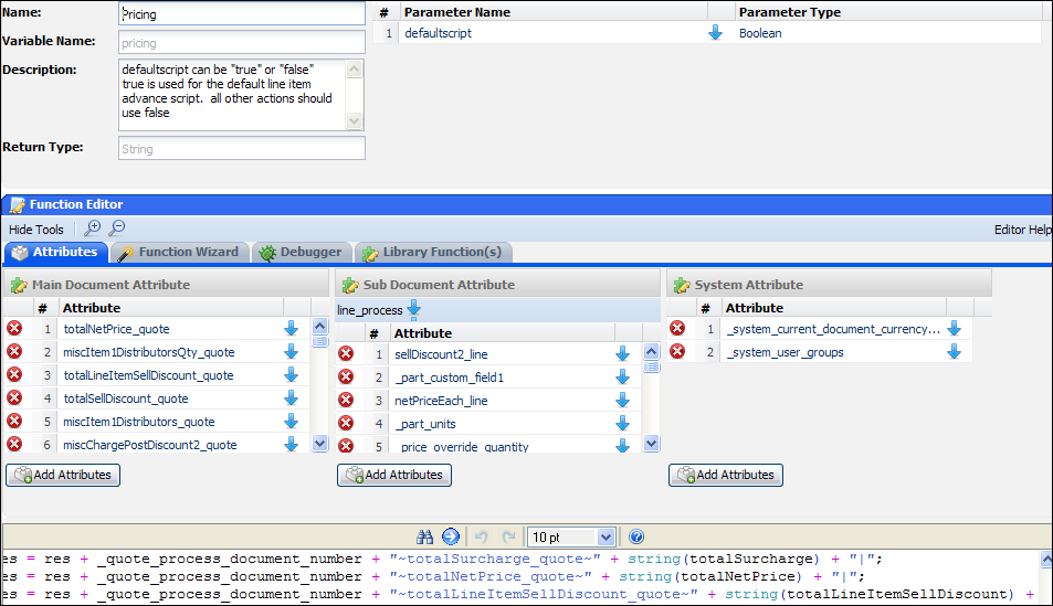 Commerce Library Function Editor