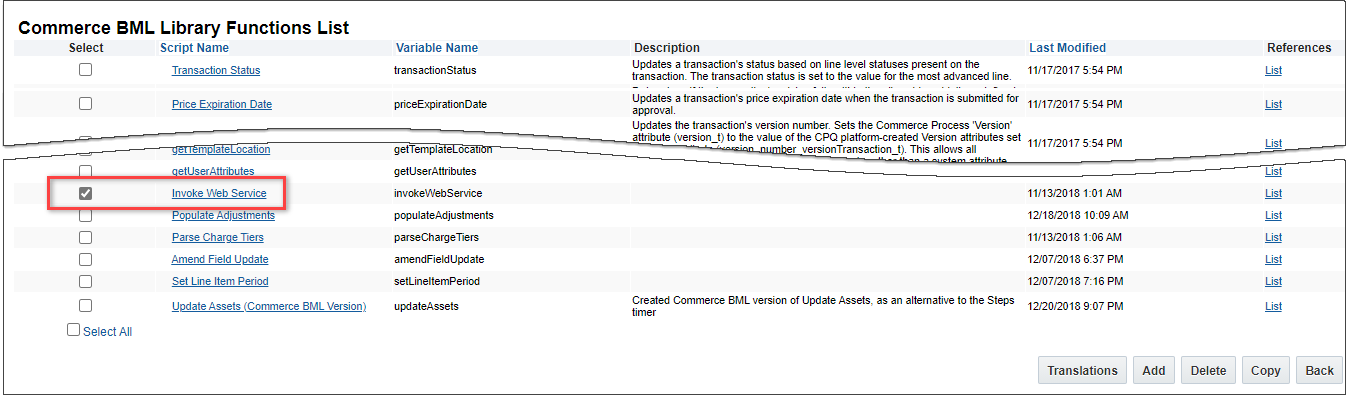 Select Commerce BML Library function