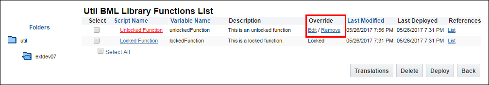 Override "Edit" and "Remove" links