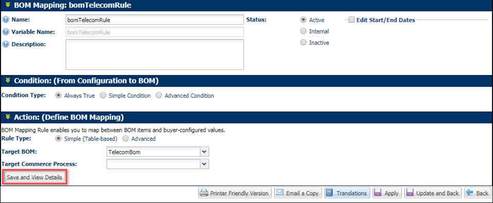 BOM Mapping Rule page