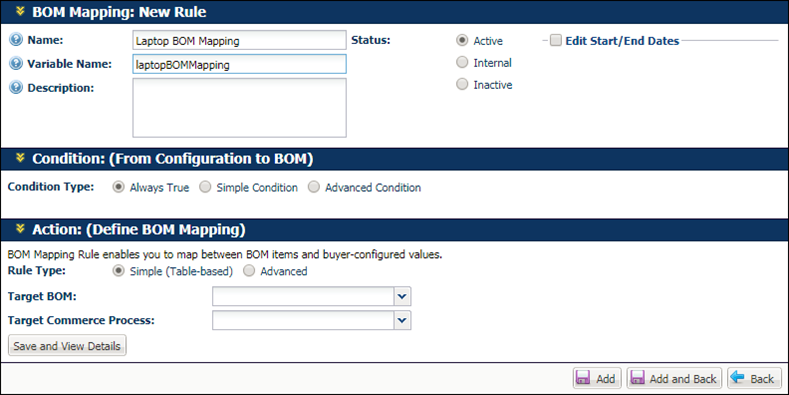 BOM Mapping Rule page