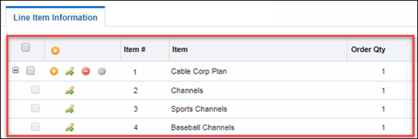 Buyside Line Item Grid example for "Option Class" BOM Item Type