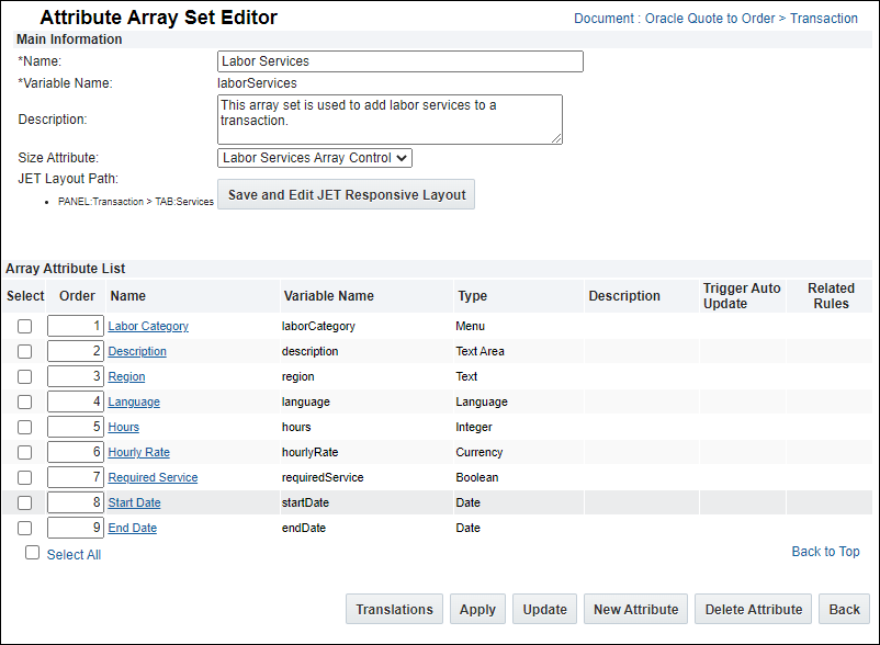 Attribute Array Set Editor with Array Attributes