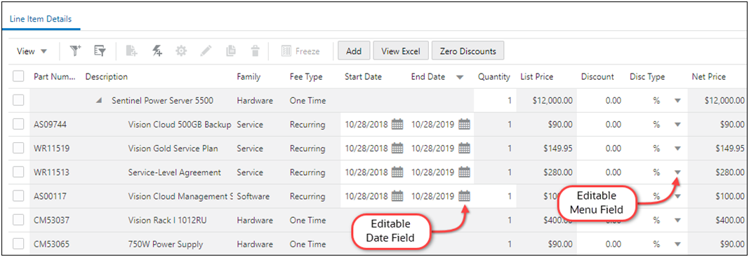 Indicator Icons for Editable Line Item Grid Fields