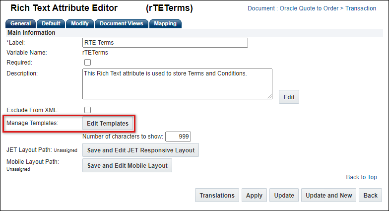 Rich Text Attribute Editor page