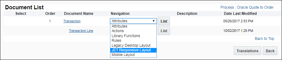 Select JET Responsive Layout on Document List page