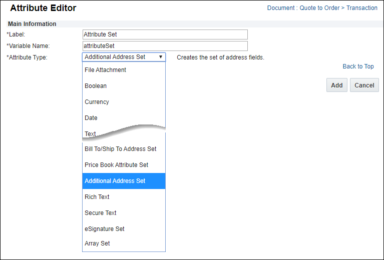 Select the appropriate manin document attribute set