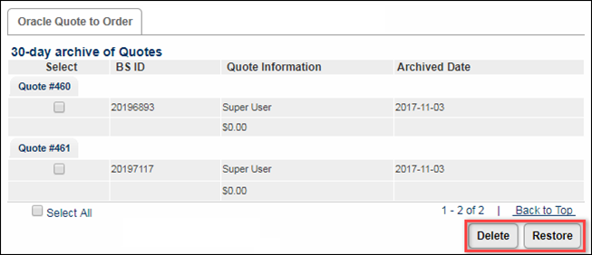 List of archived Transactions appears