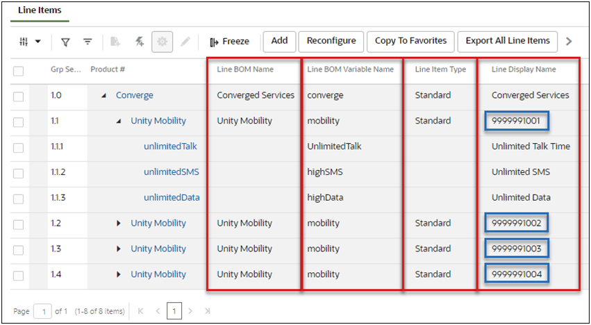 BOM-related fields in Line Item Grid