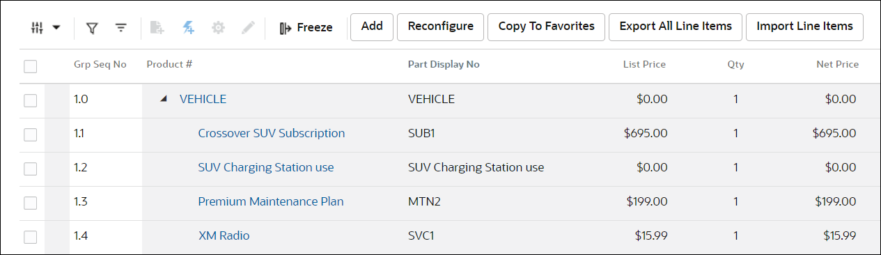 Root BOM added to Line Item Grid