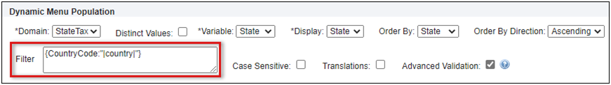 Dynamic Menu Filter example