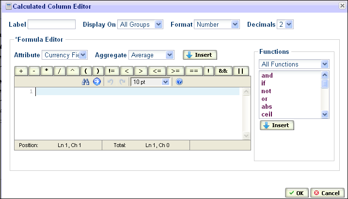 Calculated Column Editor