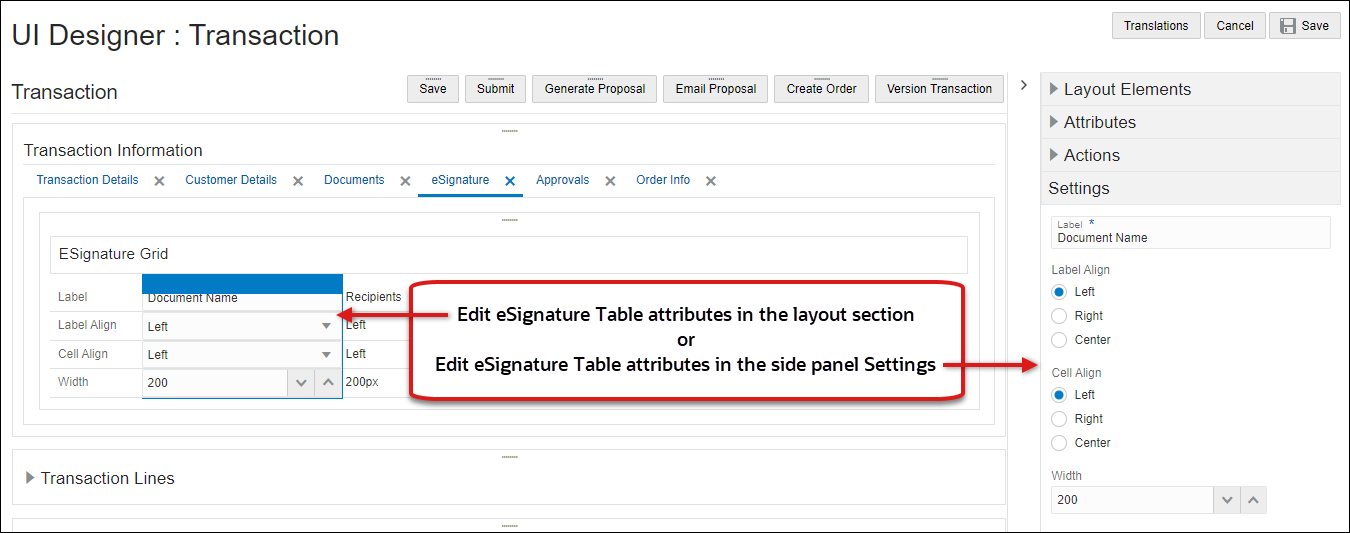 Edit eSignature Table attribute