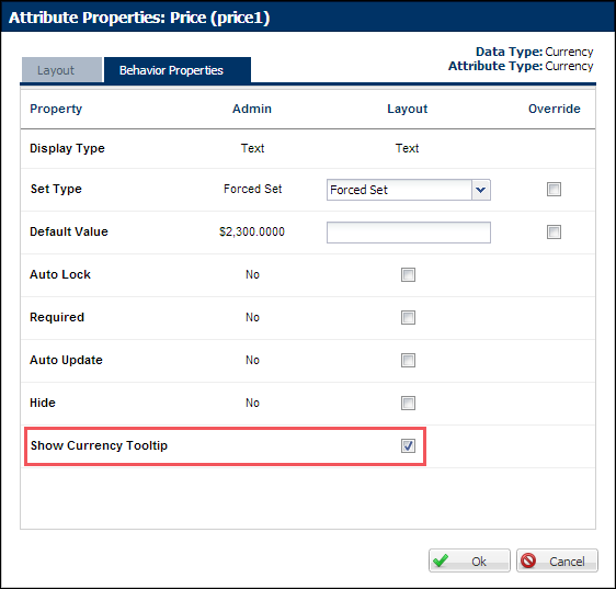 Behavior Properties tab