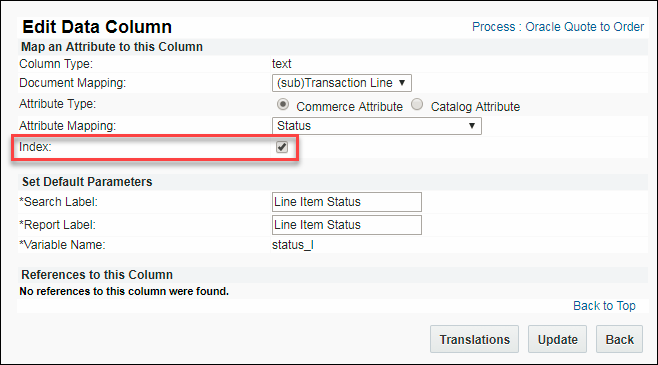 Select Index on the Edit Data Column page