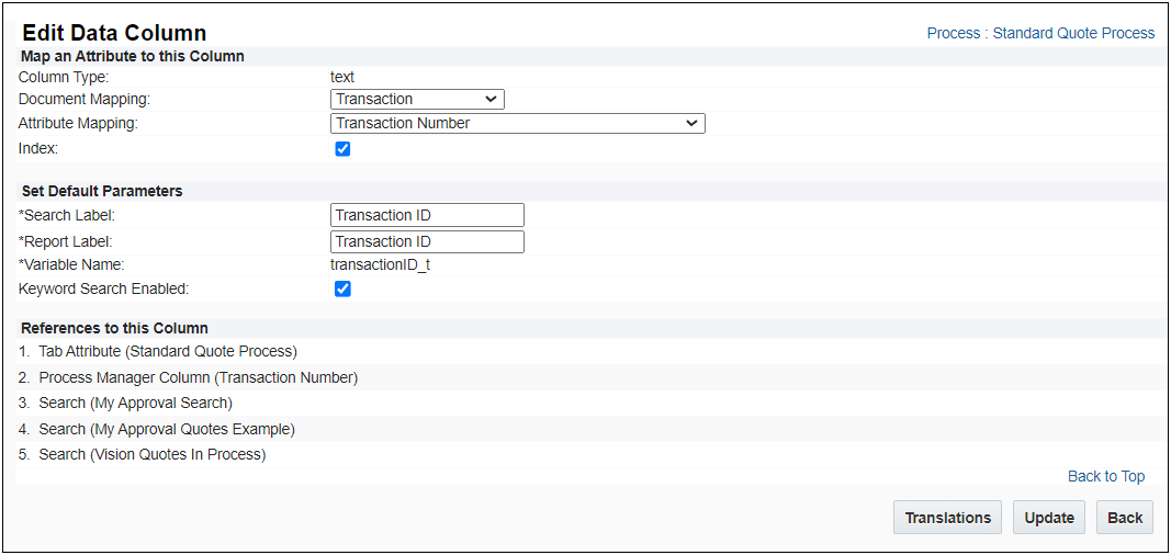 Edit Data Column page