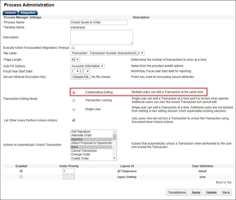 Process Administration page Collaborative Editing option