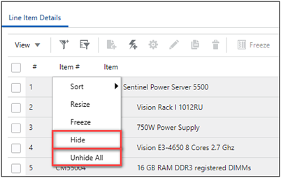 Hide a Column and Unhide All columns