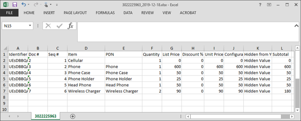 Line Item Data .XLSX File