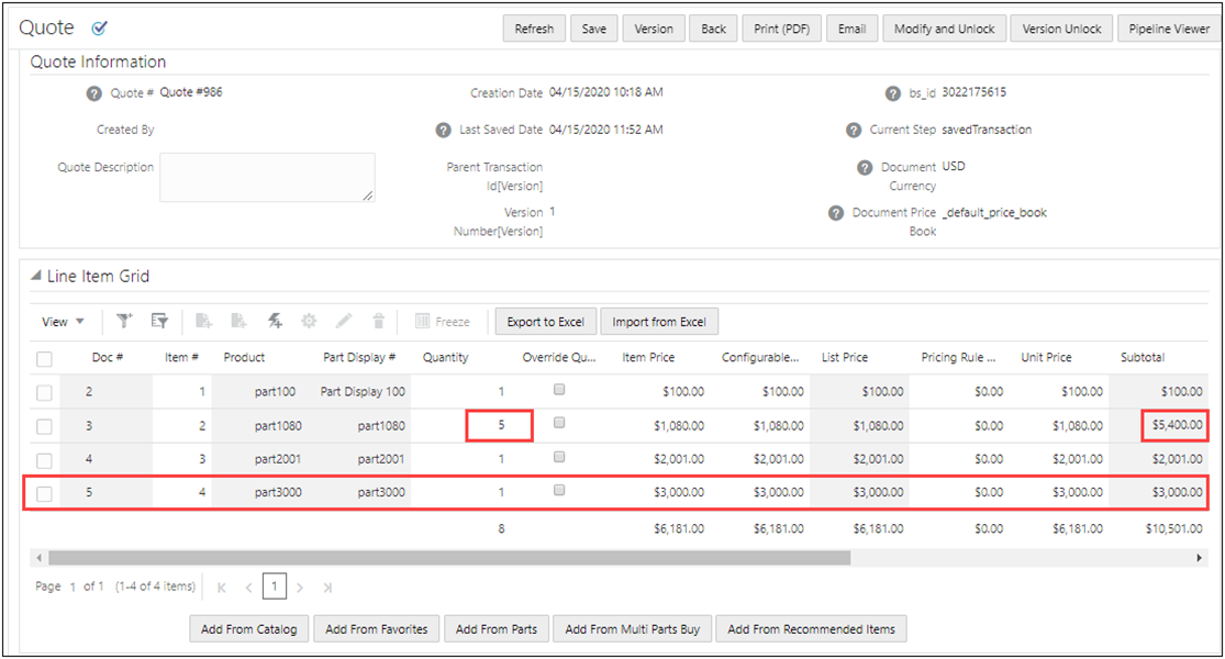 Imported line itmems in Transaction UI