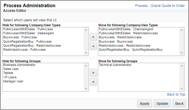 Process Administration Access Editor