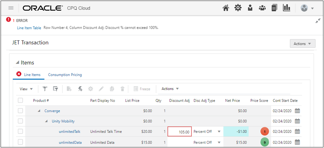  Error Panel Messages for JET Transaction UI Tables