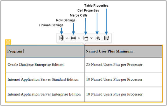 Rich Text Editor Table Editing functions