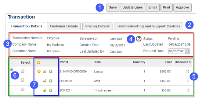 User Side Transaction UI sections