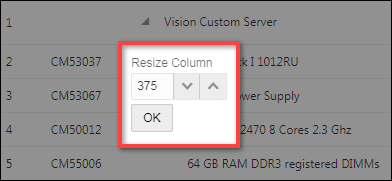 Resize column dialog