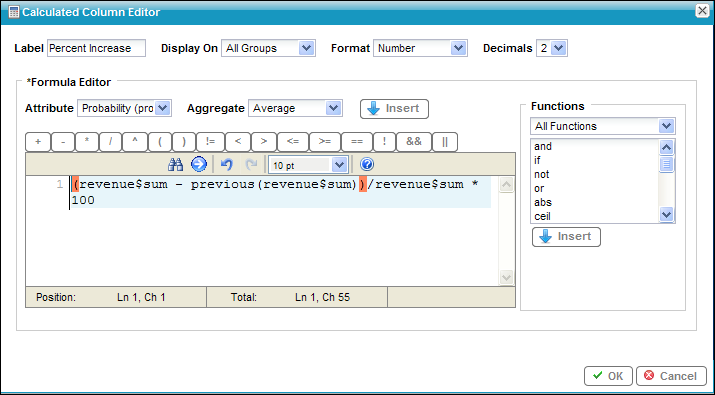 Calculate Increase in Revenue %