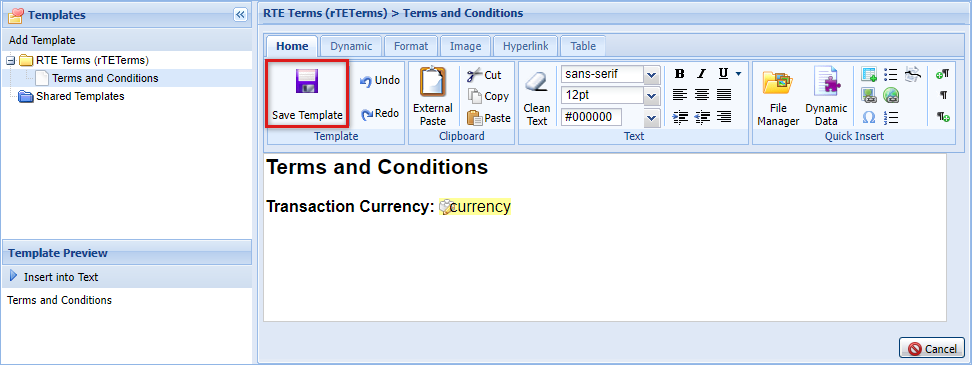 Save RTE template