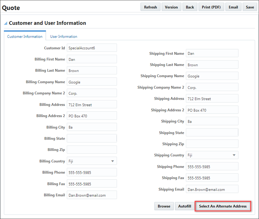 Select Alternate Address from JET Transaction UI