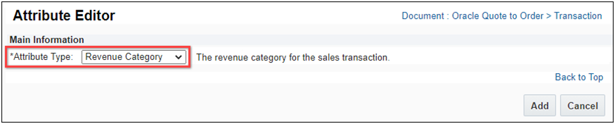 Select 'Revenue Category' Attribute Type