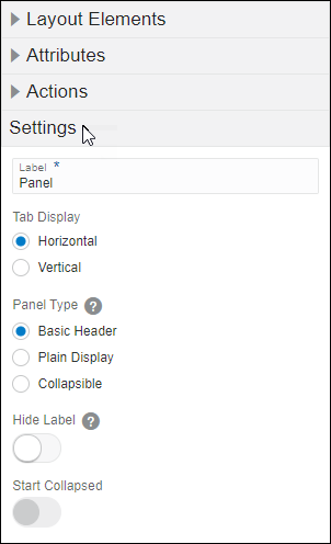 Settings for Panel