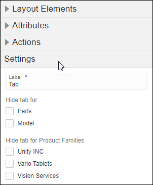 Settings for Tab