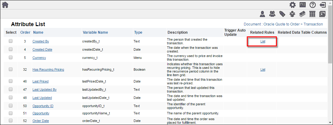 List Related Rule link