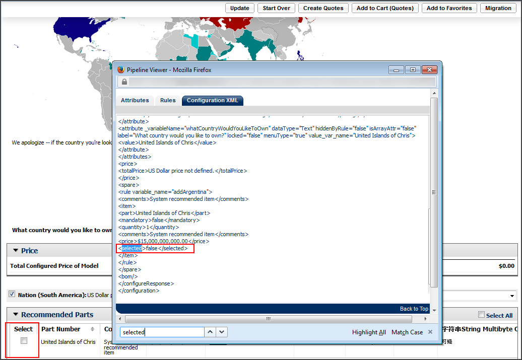 Configuration XML <selected> Tag within Pipeline Viewer - unselected item