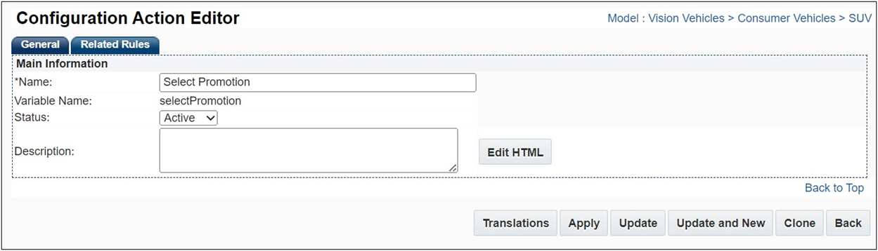 Configuration Action Editor