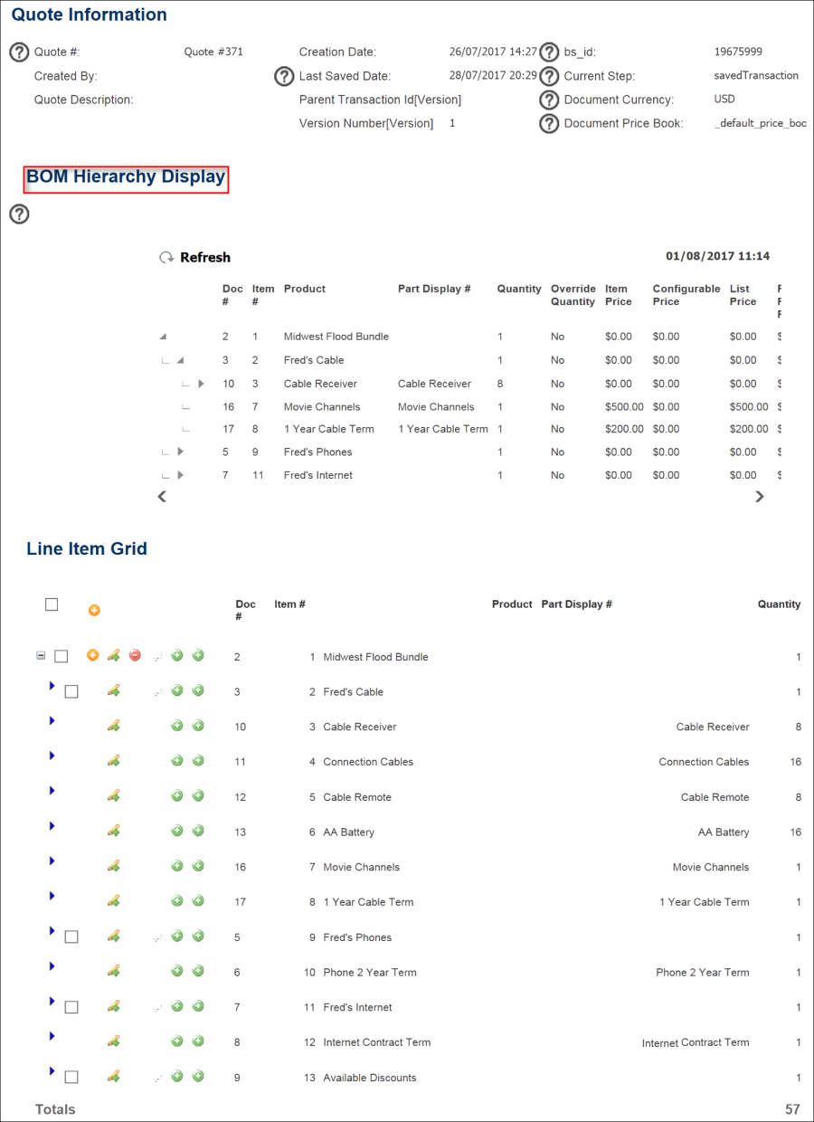 Example of BOM Hierarchy Display Attribute in a Transaction